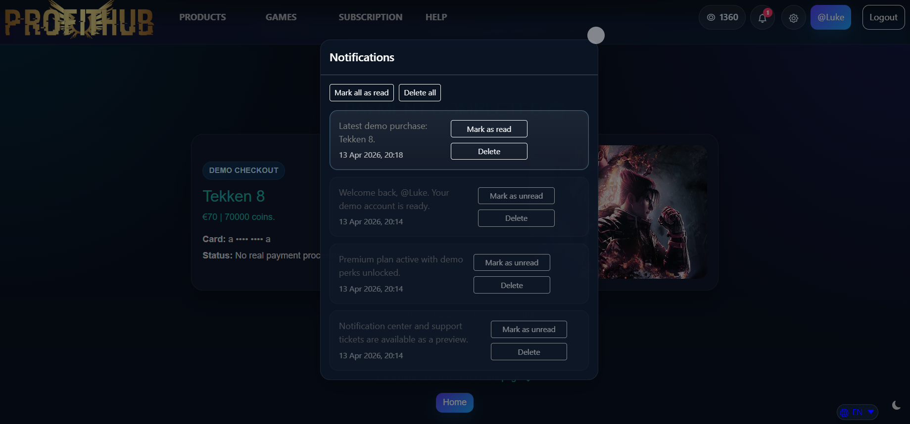 ProfitHub second game page preview